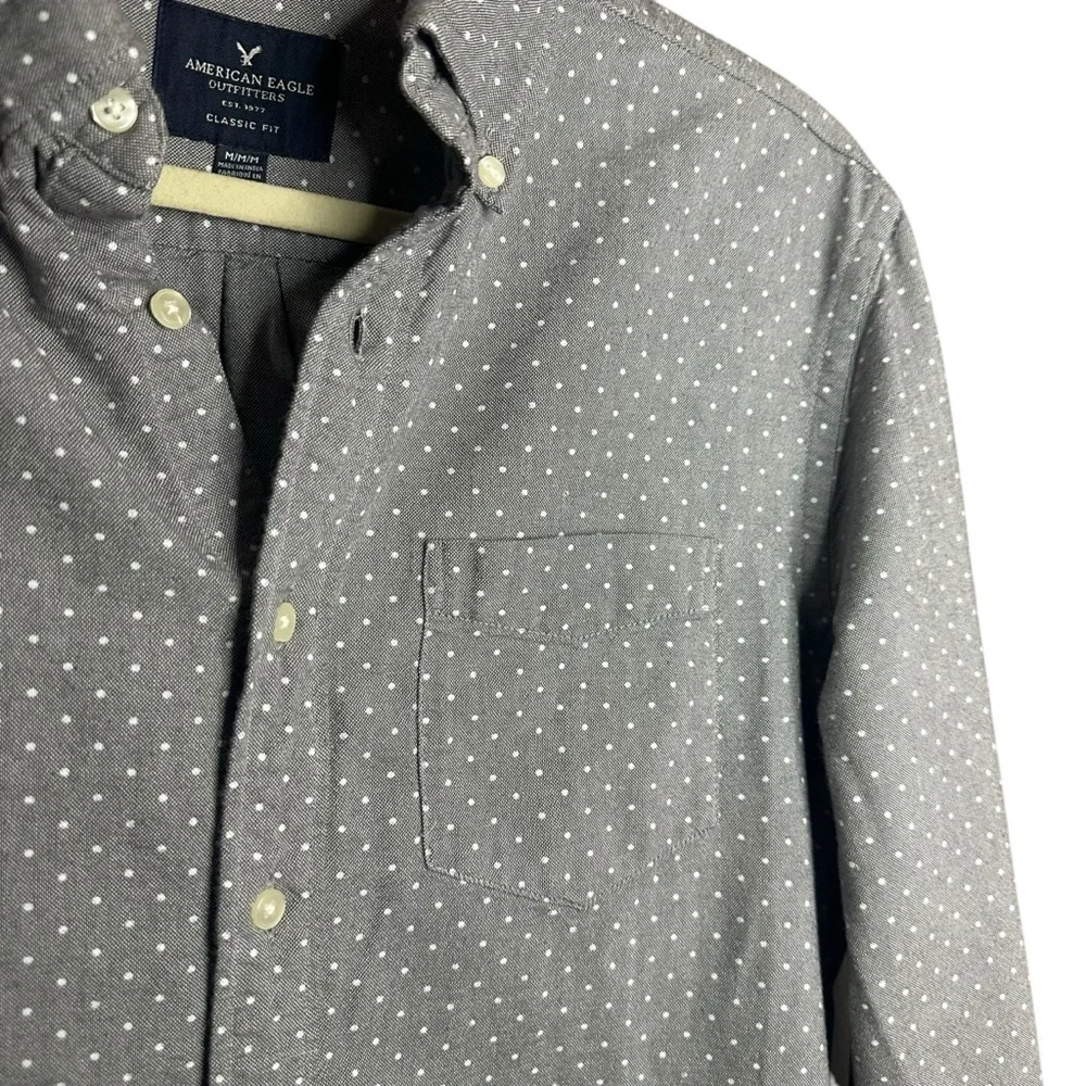 American Eagle Outfitters Long Sleeve Button Down Grey Shirt Size Medium - Picture 5 of 9